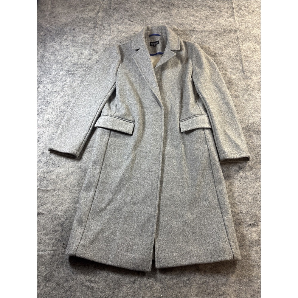 Topshop Long Coat Women's 2 Tailored Gray Wool Blend Notch Lapel Old Money